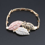 Elegant Gold, Silver+ Peach Leaves 4PC Jewelry Set