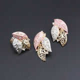 Elegant Gold, Silver+ Peach Leaves 4PC Jewelry Set