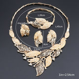 Elegant Gold, Silver+ Peach Leaves 4PC Jewelry Set