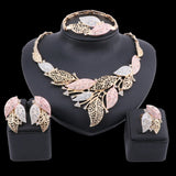 Elegant Gold, Silver+ Peach Leaves 4PC Jewelry Set