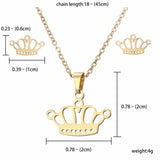 Gold Stainless Steel Princess Crown 2 PC Necklace + Earrings Set