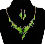 Green Butterfly Wings Necklace + Earrings Set