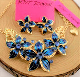 Crystal Rhinestone Poinsettia Flower 2PC Set (Blue)