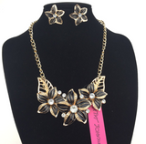 Crystal Rhinestone Poinsettia Flower 2PC Set (Black)