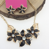 Crystal Rhinestone Poinsettia Flower 2PC Set (Black)