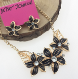 Crystal Rhinestone Poinsettia Flower 2PC Set (Black)