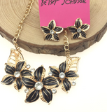Crystal Rhinestone Poinsettia Flower 2PC Set (Black)