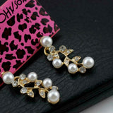 Elegant Rhinestone Pearl Leaves Necklace + Earrings Set