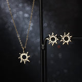 Gold Stainless Steel ~Good Vibes Sun~ Necklace + Earrings Set