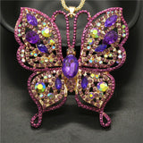 Violet Purple Crystal Rhinestone 2-Way Butterfly Necklace