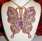 Violet Purple Crystal Rhinestone 2-Way Butterfly Necklace