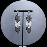 3 Tier Black and white Leaves Earrings
