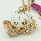 White Rhinestone Cinderella Pumpkin Coach Necklace