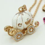 White Rhinestone Cinderella Pumpkin Coach Necklace