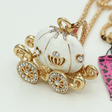 White Rhinestone Cinderella Pumpkin Coach Necklace