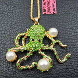 Rhinestone Octopus with Pearls Necklace-Green