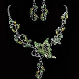 Flower Vines Butterfly 2PC Necklace + Earrings Set (Green)