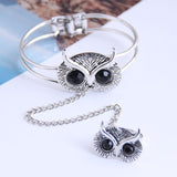 Retro Silver Owl 2-In-1 Harem Bracelet+ Ring Combo