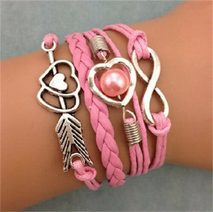 Pink Infinity Hearts Multi-Strand Charm Bracelet