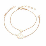 2 Pcs Lotus+ Heart Double Strand Gold Bracelet Set