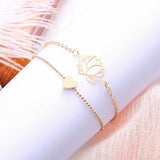 2 Pcs Lotus+ Heart Double Strand Gold Bracelet Set