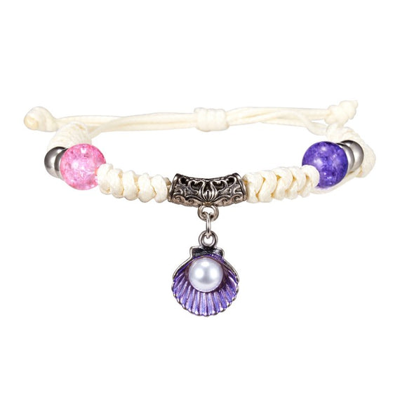 Purple Seashell with Pearl on Sand Rope Bracelet pic 1