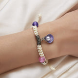 Purple Seashell with Pearl on Sand Rope Bracelet pic 2