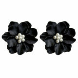 Black Camelia Flower Stud Earrings