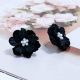 Black Camelia Flower Stud Earrings