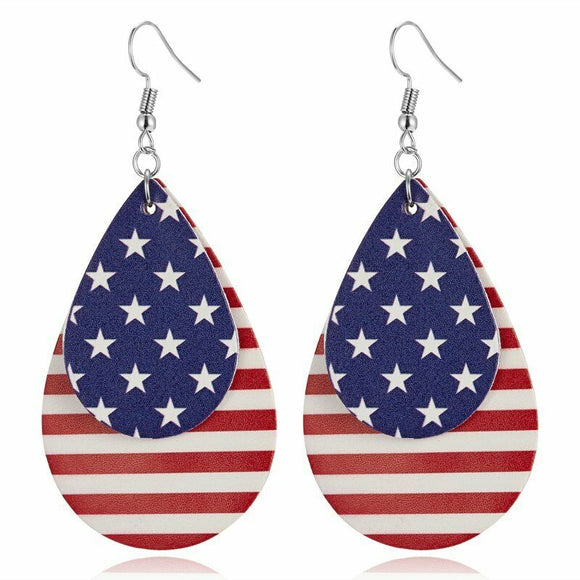 American Flag Double Layer Teardrop Earrings