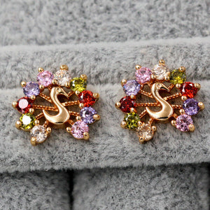 18k Gold Filled Colorful Peacock Stud Earrings