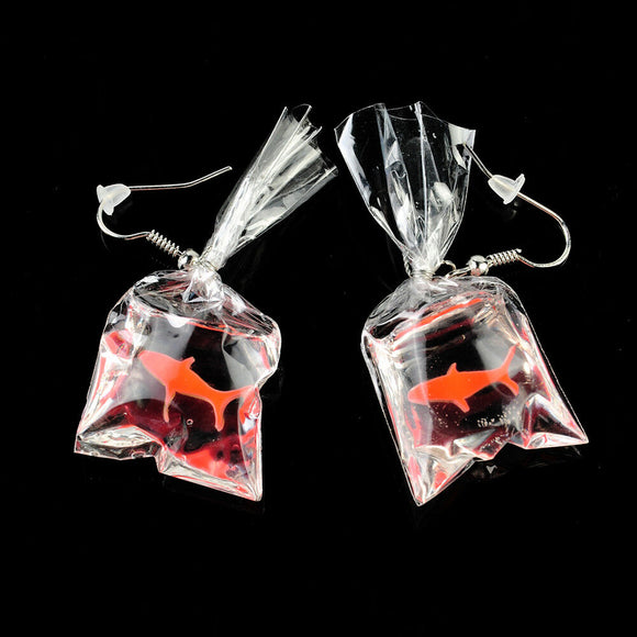 Goldfish in Water Bag Novelty Earrings
