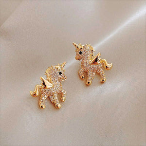 Gold Rhinestone Unicorn Stud Earrings