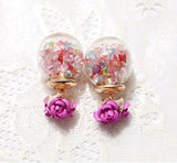2-way/Double-sided Crystal Ball Flower Stud Earrings (2 Colors Available)