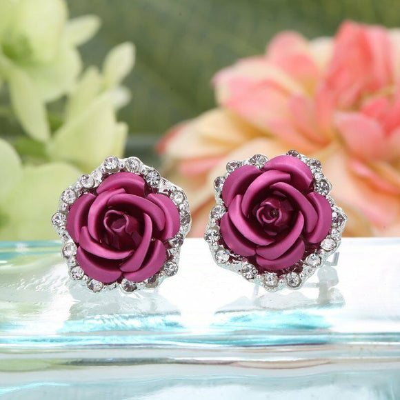 Violet Rose Rhinestone Stud Earrings