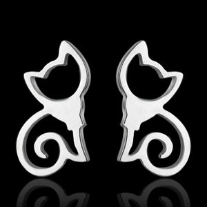 Silver Kitty Silhouette Stud Earrings