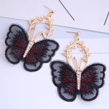 Embroidered Rhinestone Butterfly Earrings (3 Colors Available)