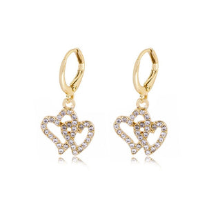 Double Rhinestone Hearts Dangle Drop Earrings