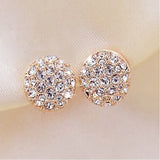 Gold Clear Crystal Button Stud Earrings