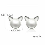 Silver Kitty Ears Pearl Stud Earrings
