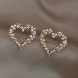 Rhinestone & Pearl Heart Earrings