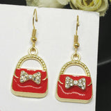 Red Rhinestone Bow Handbag Earrings