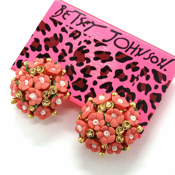 Pink + Gold Cherry Blossom Flower Bouquet Earrings