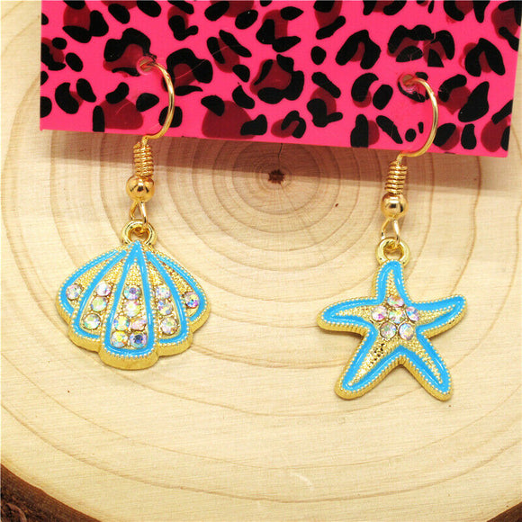 Lime n Teal Starfish Seashell Earrings