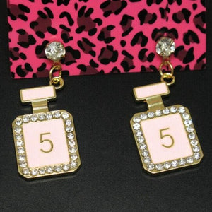 Pale Pink No 5 Perfume Bottle Earrings