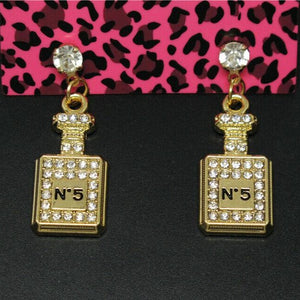Gold Rhinestone Perfume Bottle Earrings