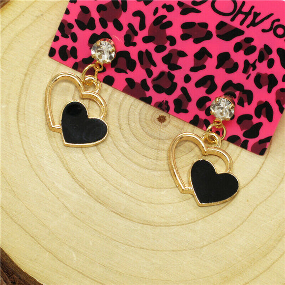Black + Gold Double Heart Earrings