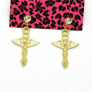 Gold Prayer Cross Earrings