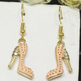 Peachy Pink Rhinestone High Heel Earrings