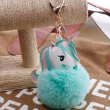 Colorful Unicorn Pom-Pom Puff Keychain (3 Colors Available)